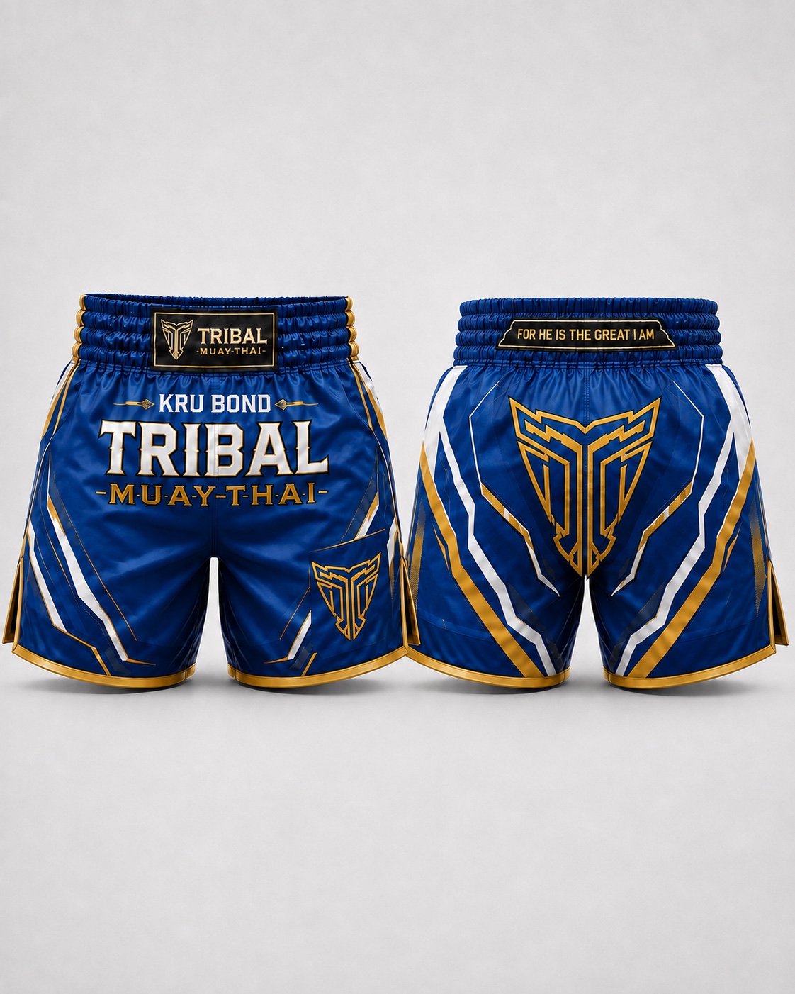 Tribal Muay Thai Shorts in Tribal blue and gold